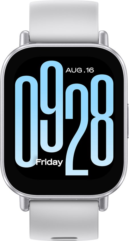 Montre connectée dorée avec un écran AMOLED carré et lumineux de 1,96 pouce, un rapport écran/corps de 75,80 % et une résolution de 410 x 502.