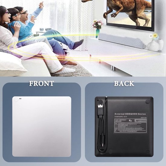 Externe Blu-Ray Speler - DVD CD Brander - Films Kijken - Ultradun Inbouwbaar - 19 x 16 x 4 cm — afbeelding 4