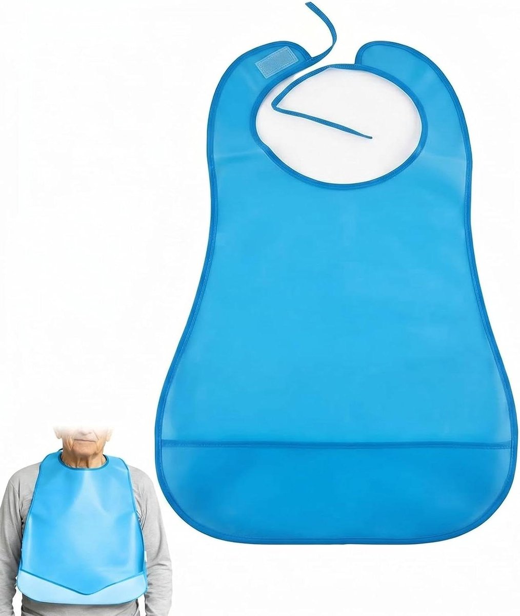Slabbetje voor volwassenen - Beschermend schort - Veilig eten - Geïntegreerde opvangzak - 40 x 65 cm - Blauw