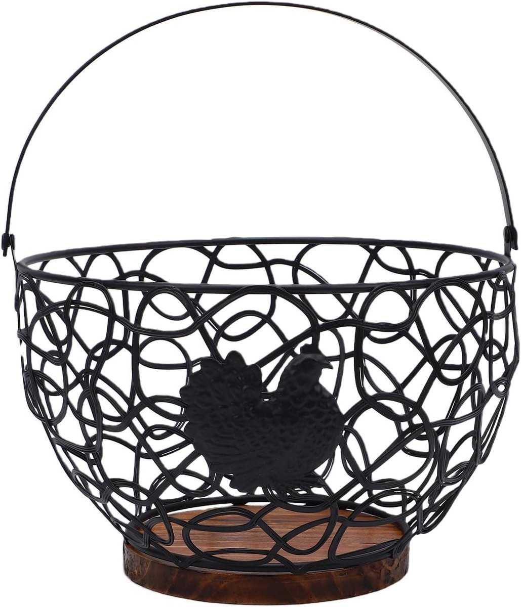 Eiermand Boerderij Eieropvangmand Verse Eieren Verzamelen Decoratieve Haan 21x21x15 cm Zwart