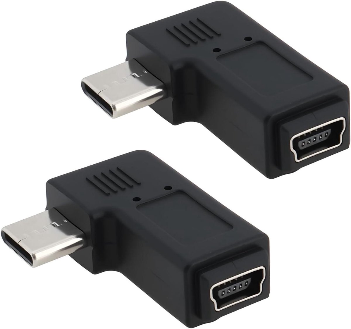 Type-C naar Mini USB - Adapter Converter - Data Overdracht - 90 Graden Hoek - 2 Stuks - Zwart