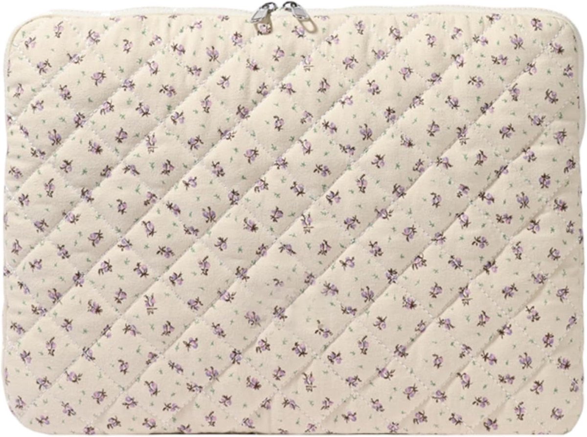 Laptop Sleeve - Tablethoes - Apparaat Beschermen - Gewatteerd Bloemenontwerp - 13 Inch - Paars