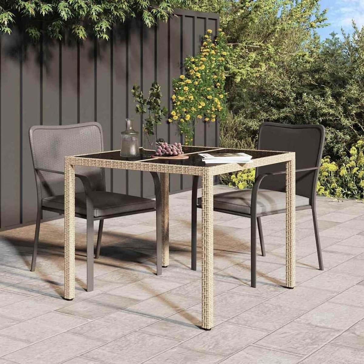 Tuintafel - Balkontafel Terrastafel - Buiten dineren - Weerbestendig polyrotan - 90 x 90 x 75 cm - Beige