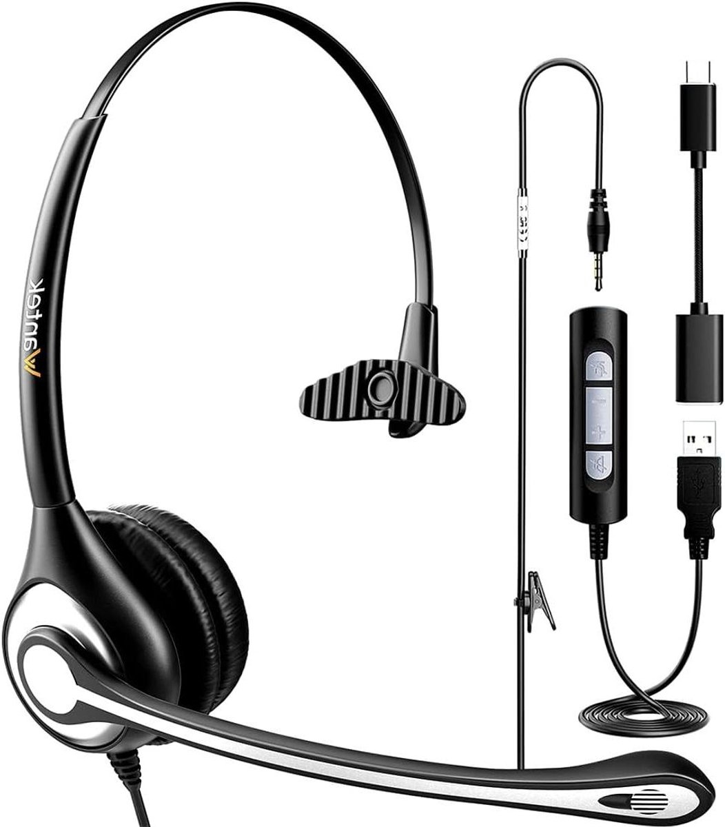 USB Headset - PC Hoofdtelefoon - Online Communicatie - Met Volumeregelaar - 170 g - Zwart