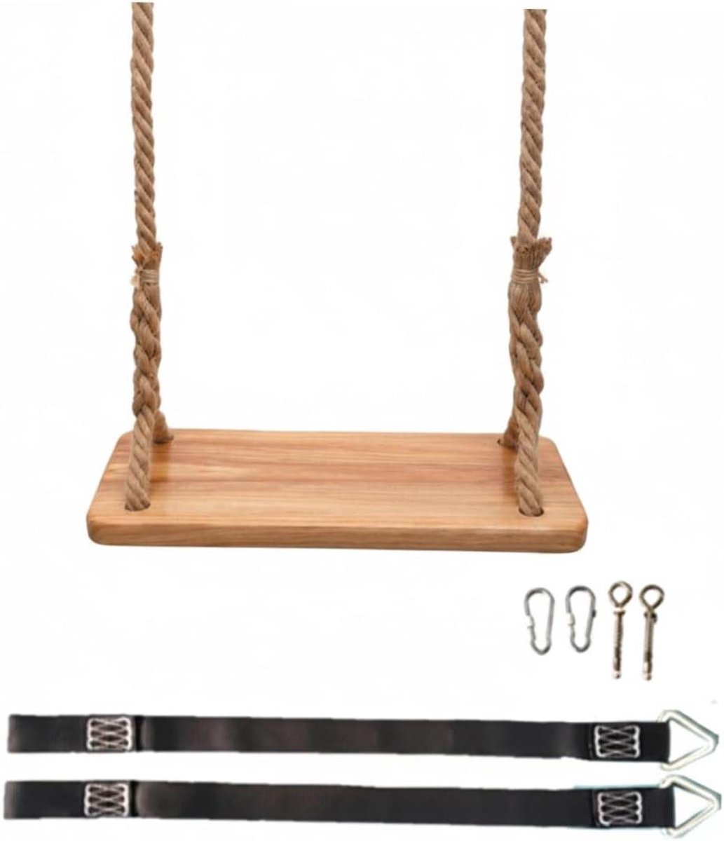 Houten Schommel - Schommelbank Buiten - Buiten Spelen - Extra Dik Iepen Hout - 40x16 cm - Natuurlijk Hout