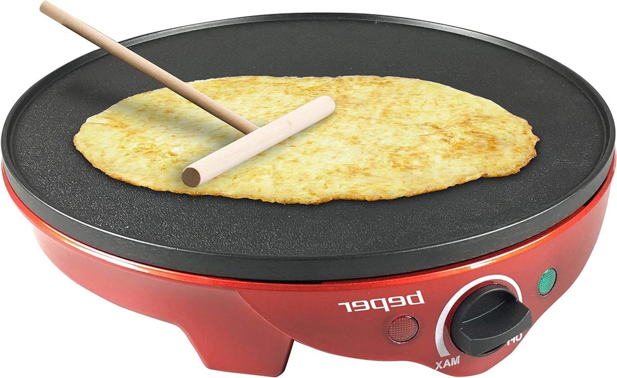 Elektrische Crepe Maker - Pannenkoekenplaat Bakplaat - Pancakes Maken - Inclusief Houten Spatel - 30 cm Diameter - Rood