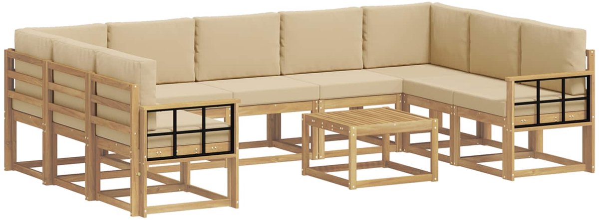 vidaXL Buiten - bank - set - 10 - st - 9-zits - Wit - en - Beige - Polyester Wit en Beige