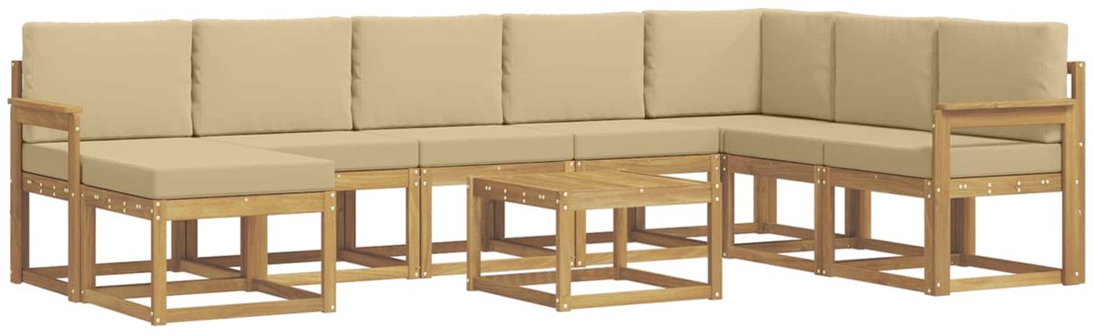 vidaXL Buiten - bank - set - 9 - st - 8-zits - Wit - en - Beige Wit en Beige
