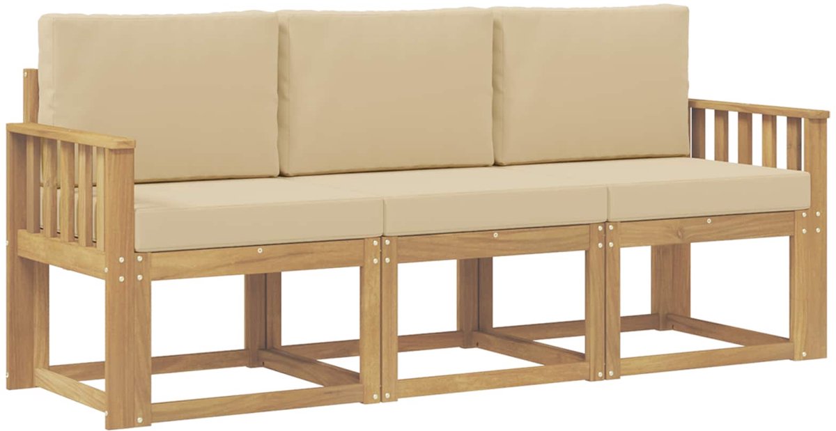 vidaXL Buiten - bank - set - 3 - st - Wit - en - Beige - 189,5 - x - 63 - x - 73 - cm Wit en Beige