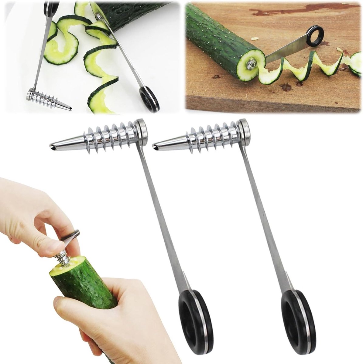 Spiraalsnijder Set van 2, RVS Handmatige Cutter voor Groenten en Fruit zoals Aardappelen, Komkommers en Wortelen