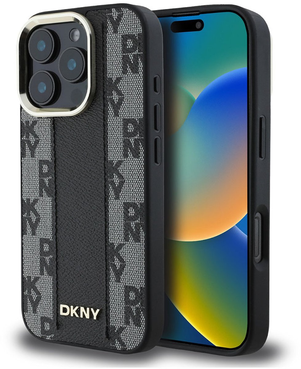 DKNY iPhone 16 Pro Backcover hoesje Magsafe - Checkered Pattern - Zwart