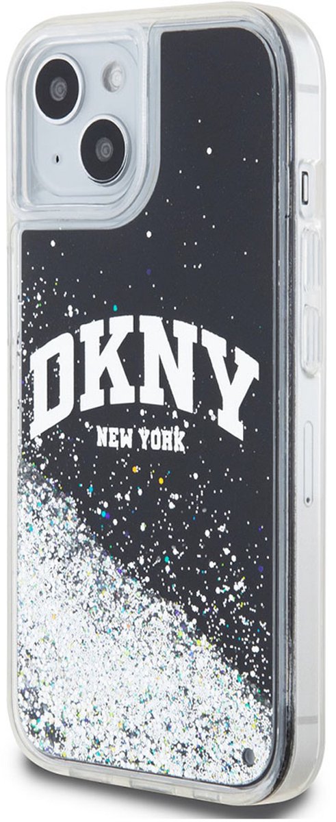 DKNY Liquid Glitter Arch Logo Back Case - Geschikt voor Apple iPhone 14 (6.1") - Zwart/Zilver
