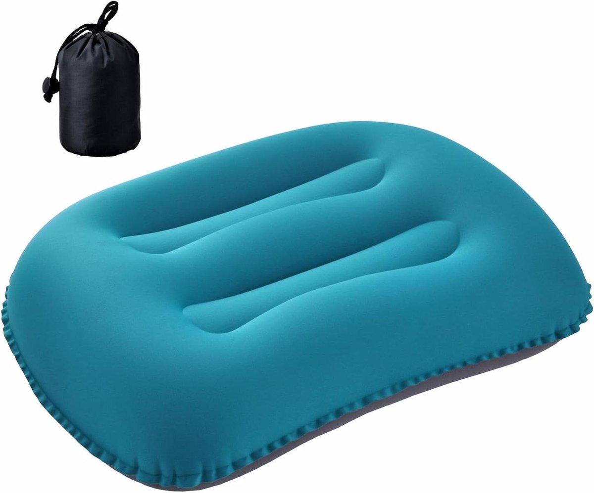 Opblaasbaar Kussen - Reiskussen Kampeer - Outdoor Activiteiten - Ergonomisch Ontwerp - 46 x 30 cm - Blauw