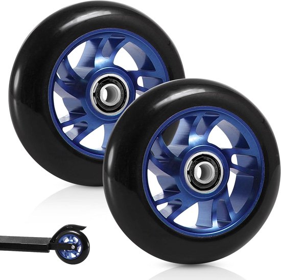 Scooter Wielen Set - Reservewielen Stevig - Soepel Rijden - Aluminium Kern - 100 mm - Zwart Blauw