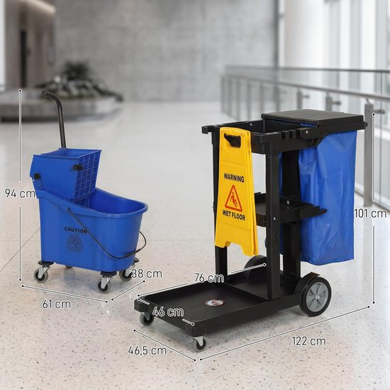 Reinigingswagen met niveaus - Dweilwagen met pers - Efficiënt schoonmaken - Geïntegreerd afvalbeheer - 70 liter zak - Blauw — afbeelding 4