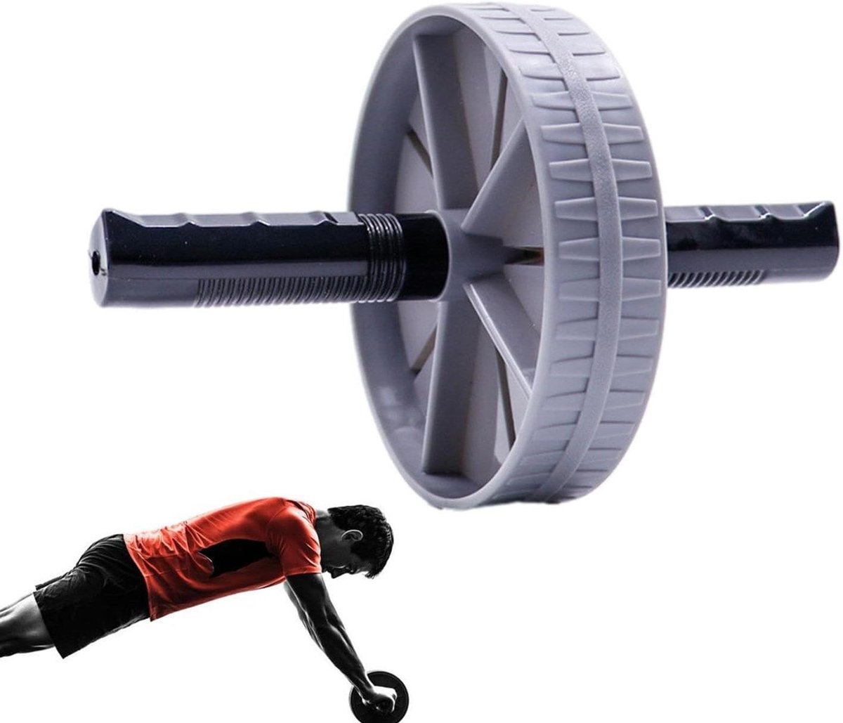 Buikwiel Trainingsapparaat - Fitness Oefenroller - Buikspieren Trainen - Comfortabele Grip - ca. 23.5 cm - Grijs