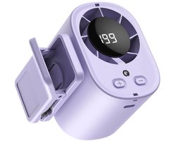 Autoventilator met clipbevestiging, LED-display, 100 instelbare ventilatorsnelheden, draagbare, oplaadbare mini-ventilator voor persoonlijke verkoeling, geschikt voor thuis, kantoor, sportschool, auto, kinderwagen, tafel, camping, enz., paars.