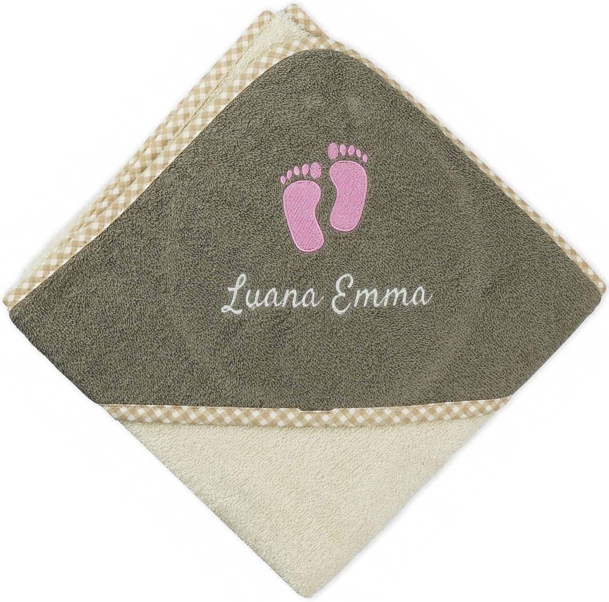 Capuchon handdoek - Baby badjas - Gepersonaliseerd cadeau - Oeko-Tex Standard 100 - 140x140 cm - Beige bruin