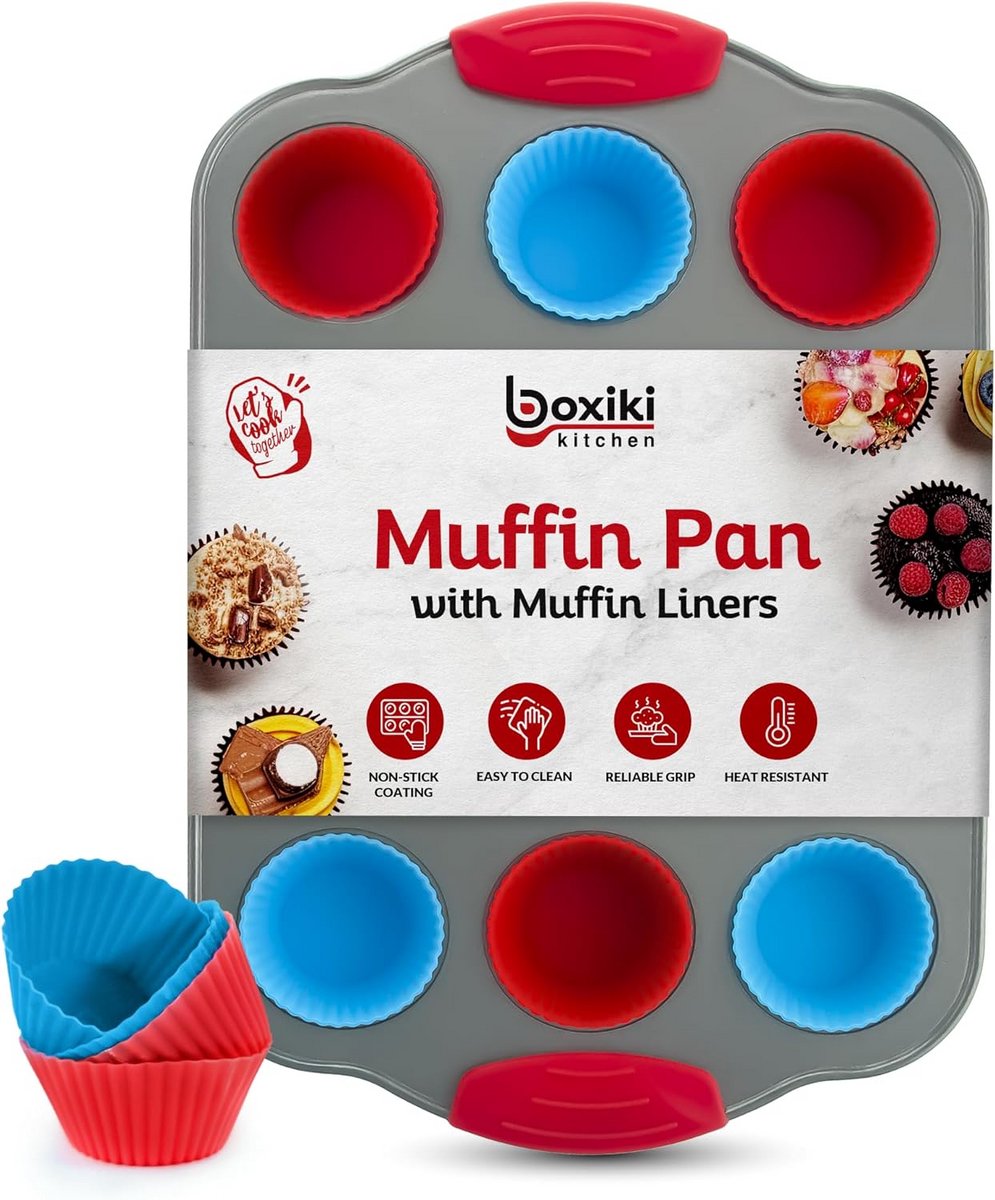 Mini Muffinvorm - Cupcake Bakvorm - Bakken en Maken - Met 12 Siliconen Liners - 12 Stuks - Zwart