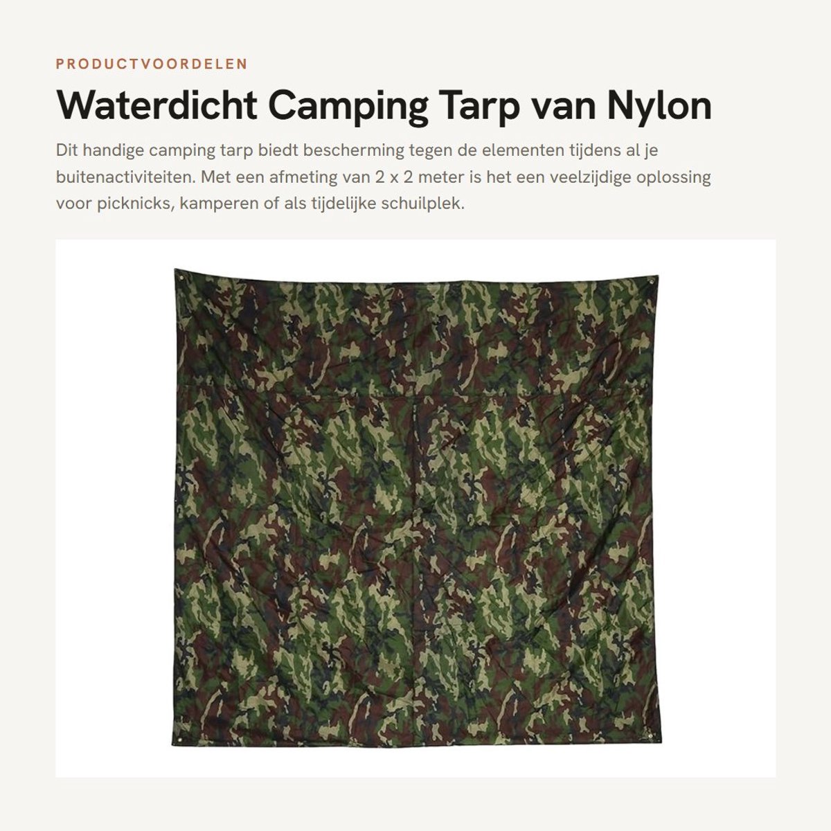 Dailygoods- Tentzeil waterdicht - Campingzeil - Draagbaar nylon - 2 x 2 m - Schaduwgevende picknickhoes - Weerbescherming - Zeil
