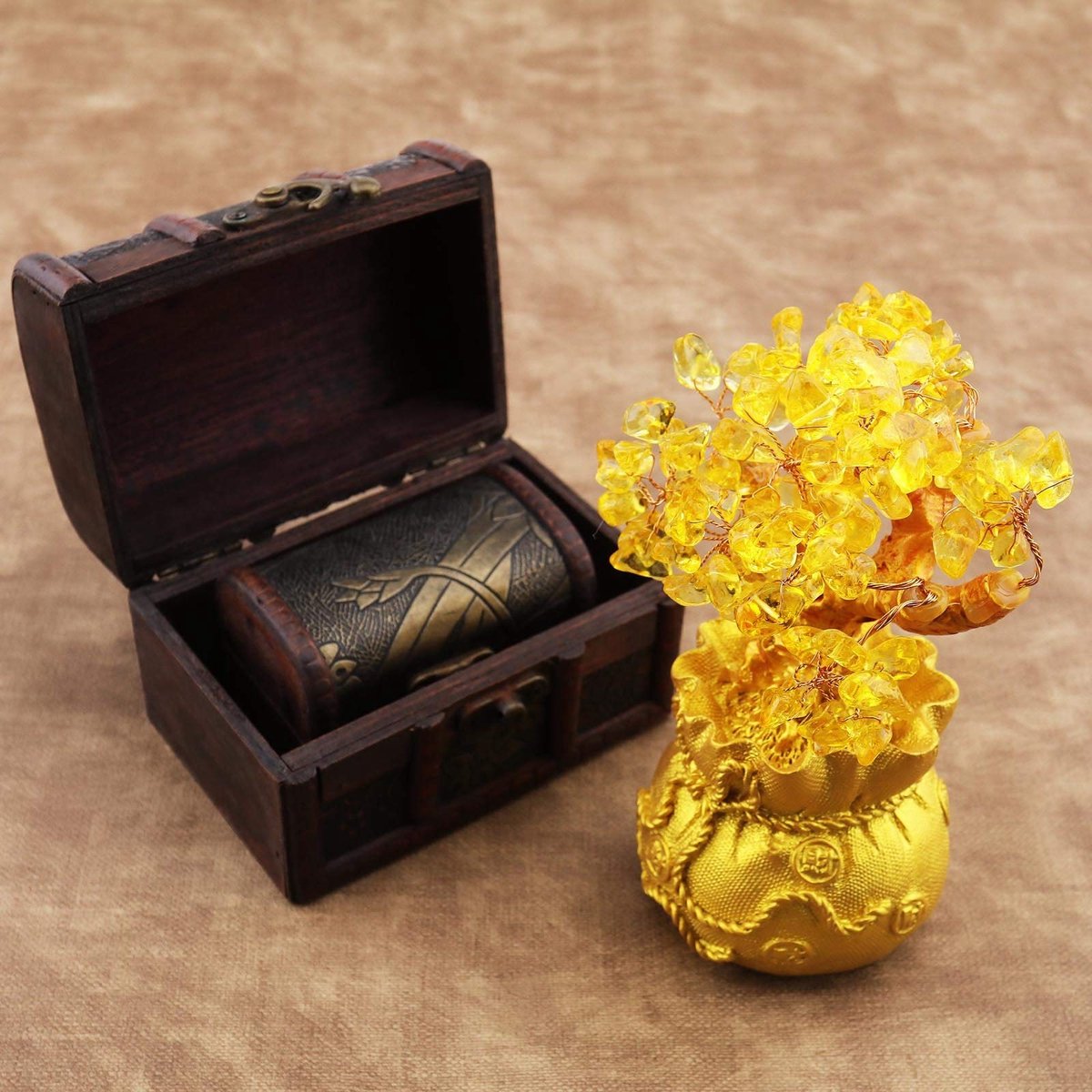Dailygoods- Geluksteen Feng Shui - Geldboom Sculptuur - Kristal Decoratie - Handgemaakt - Woonaccessoire - 18x8 cm - Gelukboom