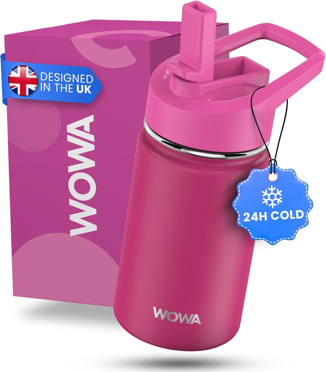 Geïsoleerde waterfles - Kinderfles met rietje - School en sport - 24 uur koud - 350 ml - Roze
