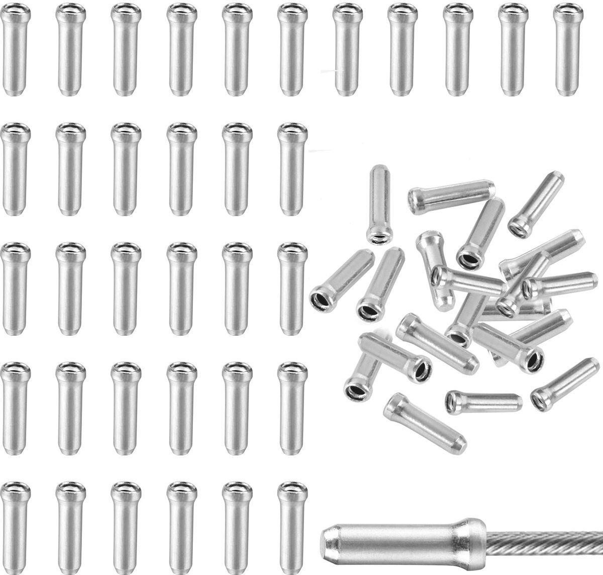 Dailygoods- Eindferrules 300 Stuks - Aluminium Legering - Universele Reserveonderdelen - Bescherming tegen Slijtage - Geschikt voor Fietskabels - Zilverkleurig - Kabeldop