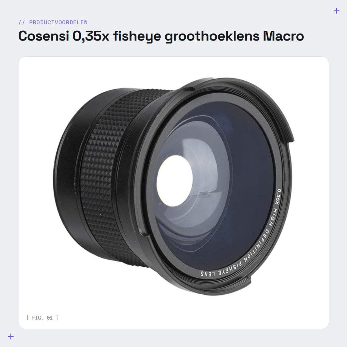 Dailygoods- Fisheye Groothoeklens 0,35x - 58 mm Camera-interface - Macro Close-up - Lichtmetalen Behuizing - Vervormingsvrij - Geschikt voor SLR/DSLR - Camera Lens