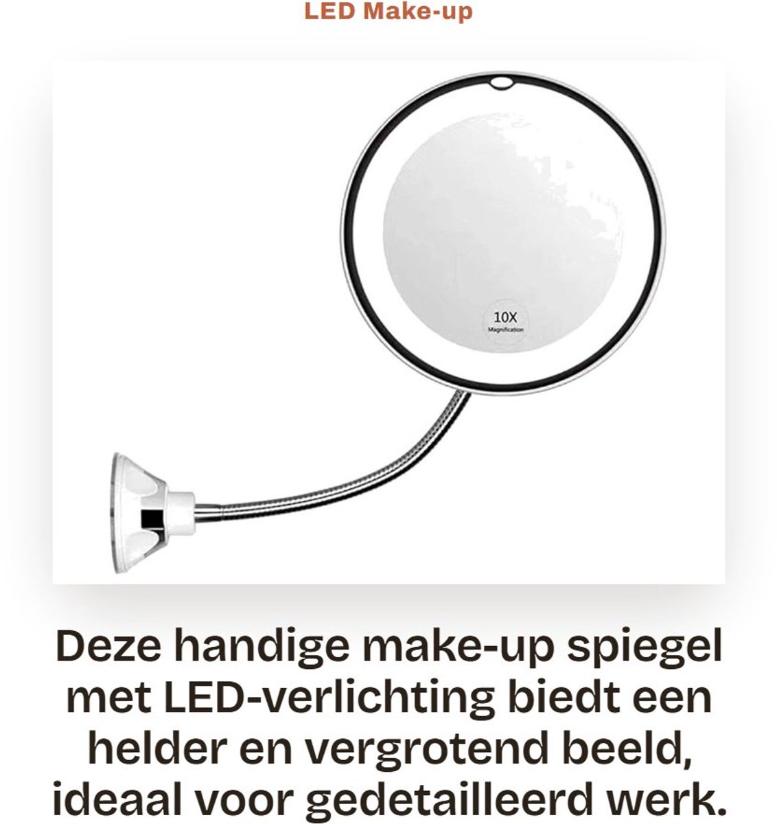Dailygoods - LED Make-up Spiegel met Zuignap en Draaibare Nek, Handig voor Thuis en Reizen