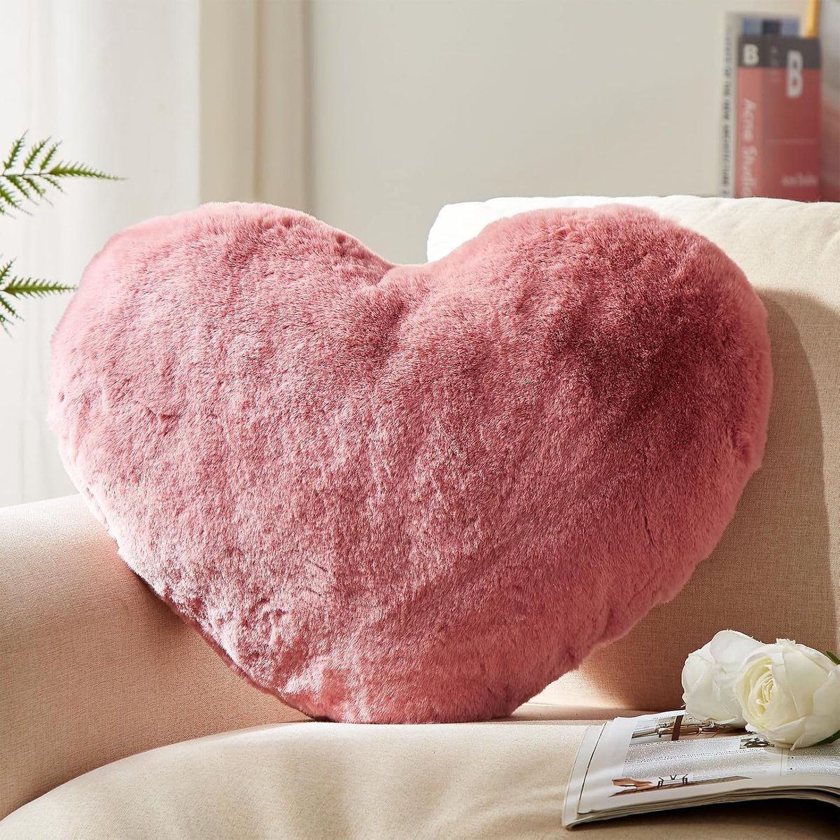 Hartkussen roze 25,5 x 27,5 cm - decoratie binnen buiten - liefdevol 3D kussen voor bank e