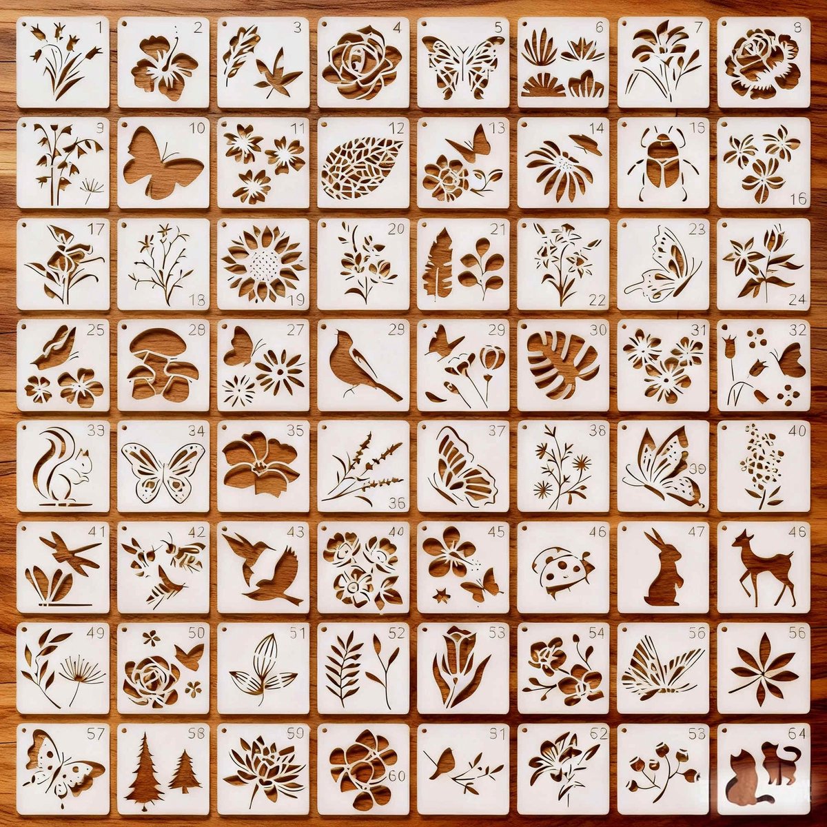 Dailygoods- Schildersjablonen 64 Stuks - Herbruikbare Sjablonen - Knutselsjablonen - Tekensjablonen - Creatieve Decoratie - 7,62 x 7,62 cm - Knutselstencils