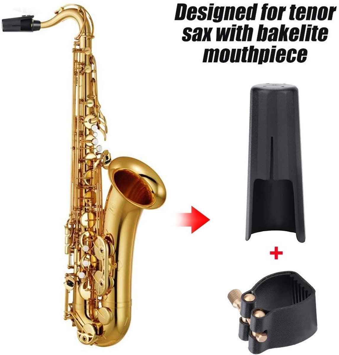 Dailygoods- Blattschroef PU - Tenorsaxofoon - Kunststofdop - Bakeliet Mondstuk - Lichtgewicht - Duurzaam Materiaal - Saxofoonligatuur