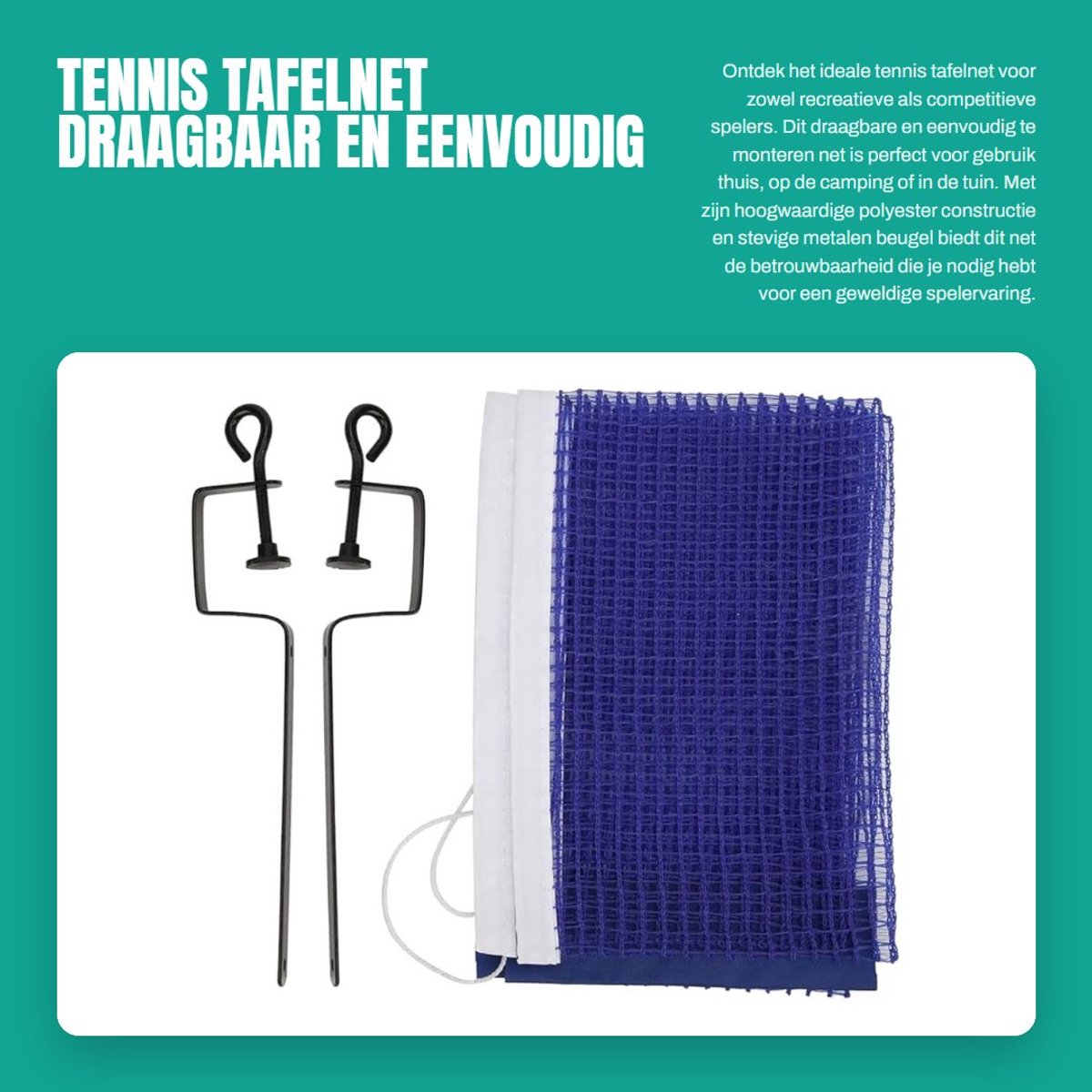 Dailygoods- Tafeltennisnet Draagbaar - Polyester - Metalen Beugel - Sport Accessoires - Eenvoudig te Monteren - Vervangend Net