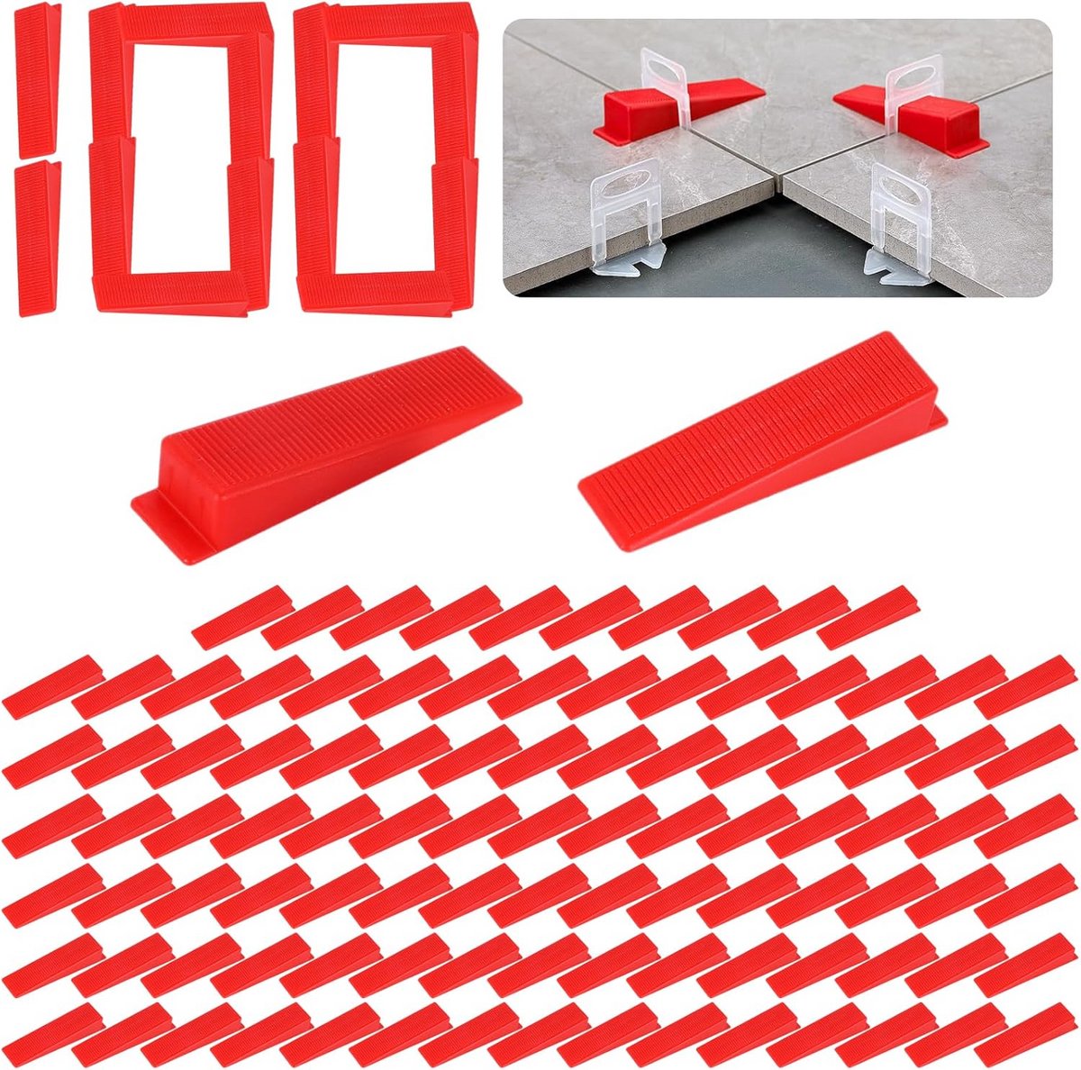 Tegelwiggen - Nivelleringssysteem - Nauwkeurig Tegels Leggen - Herbruikbaar en Duurzaam - 100 Stuks - Rood
