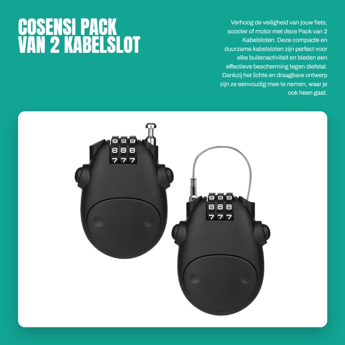 Dailygoods- Kabelslot Compact - Set van 2 - 4-Cijferige