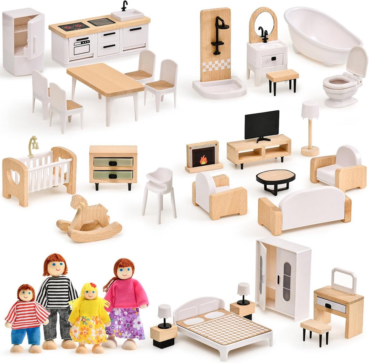 Poppenhuis meubels set - Miniatuur meubels - Kinderspel stimuleren - 36-delige set - Schaal 1:12 - Wit