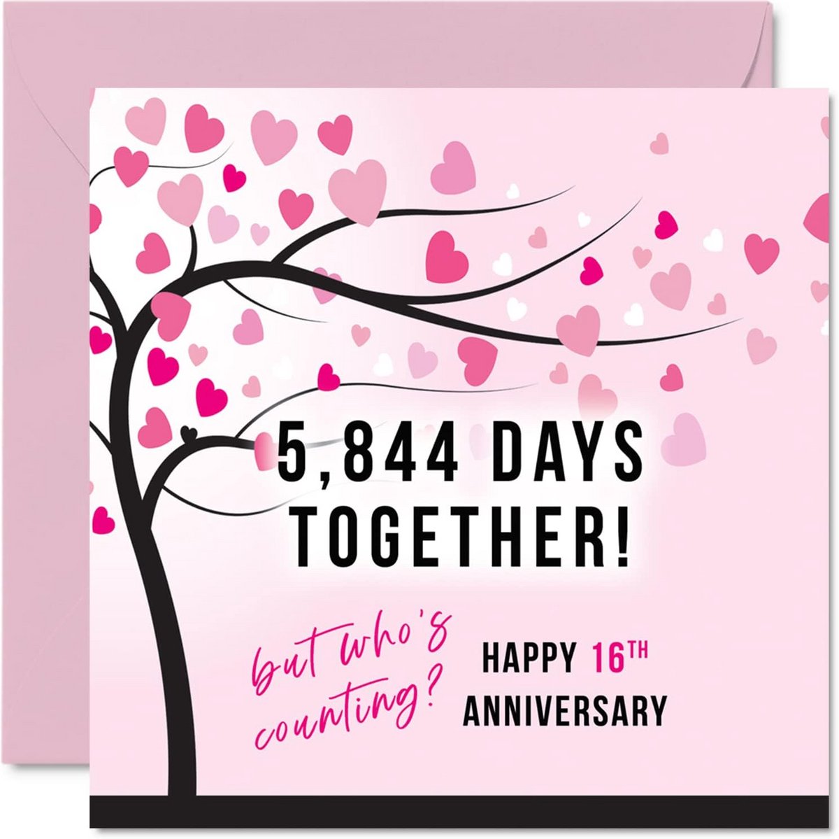 Jubileumkaart Vrouw Man - Wenskaart Partner - Liefde Vieren - 5844 Dagen Samen - 145 x 145 mm - Gekleurd