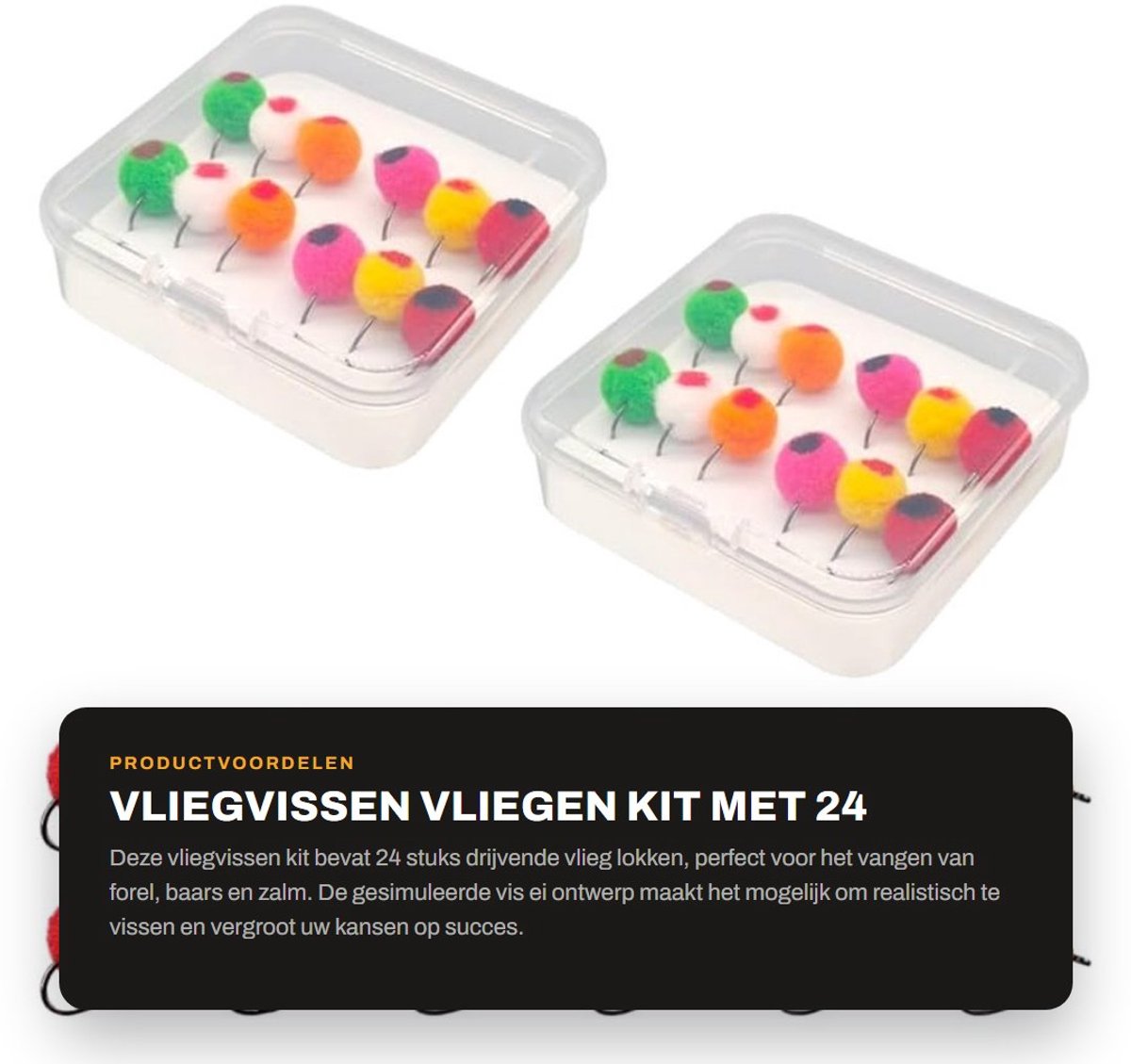 Dailygoods- Vliegen Kit 24 Stuks - Vlieg Lokken voor Forel/Baars/Zalm - Gesimuleerde Visei - Fluorescerende Kleur - Aantrekkelijk voor Roofvis - Vliegvismateriaal