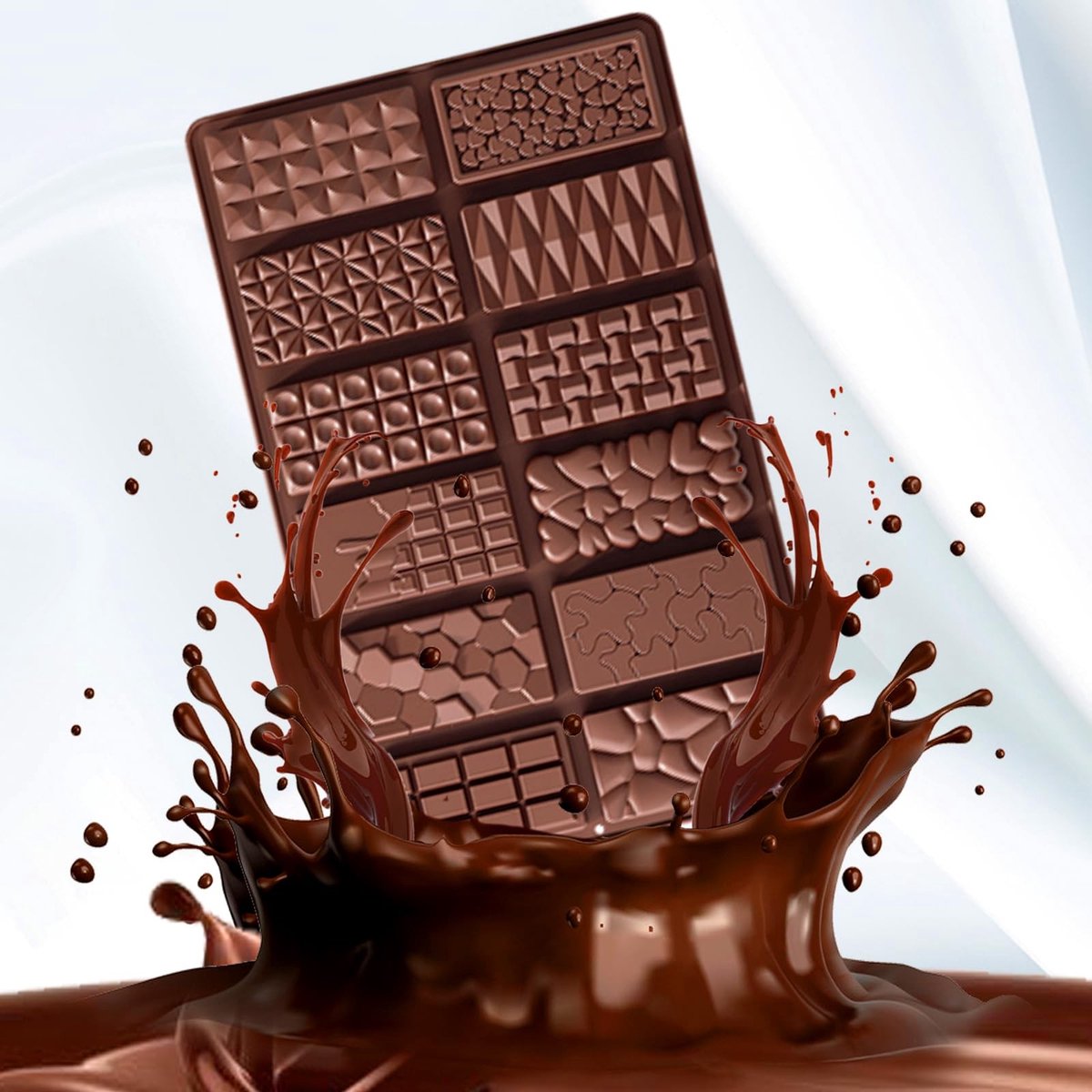 Dailygoods- Chocoladevorm 12-in-1 - Siliconen Bakvorm - Diepe Holtes - Voedselveilig - BPA-vrij - Geschikt voor Chocoladerepen/Wafels