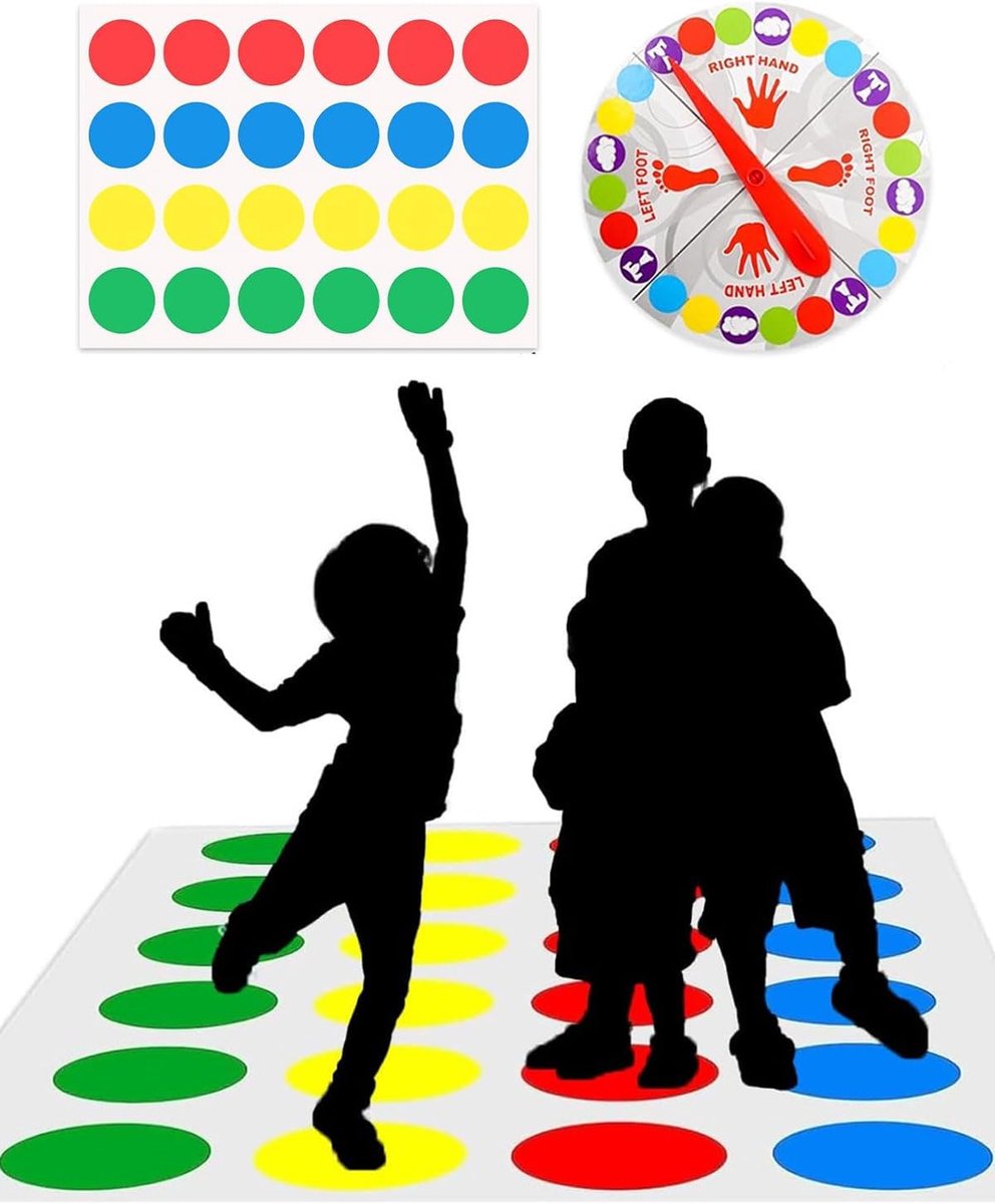 Vloerspel - Partyspel Kinderen - Actieve Groepsactiviteit - Wasbare Speelmat - 2-4 Personen - Multicolor