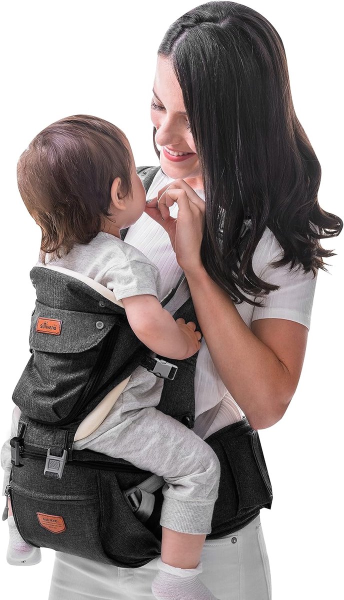 Babydrager Ergonomisch - Babybuikdrager Heupzitje - Comfortabel Dragen - Afneembare Capuchon - Tot 20 kg - Zwart