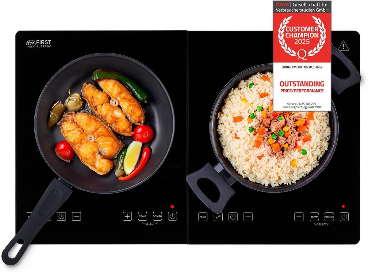 Dubbele Inductiekookplaat - Draagbare Fornuis - Mobiel Koken - 3500W Power-Share - 56.5 x 35 cm - Zwart