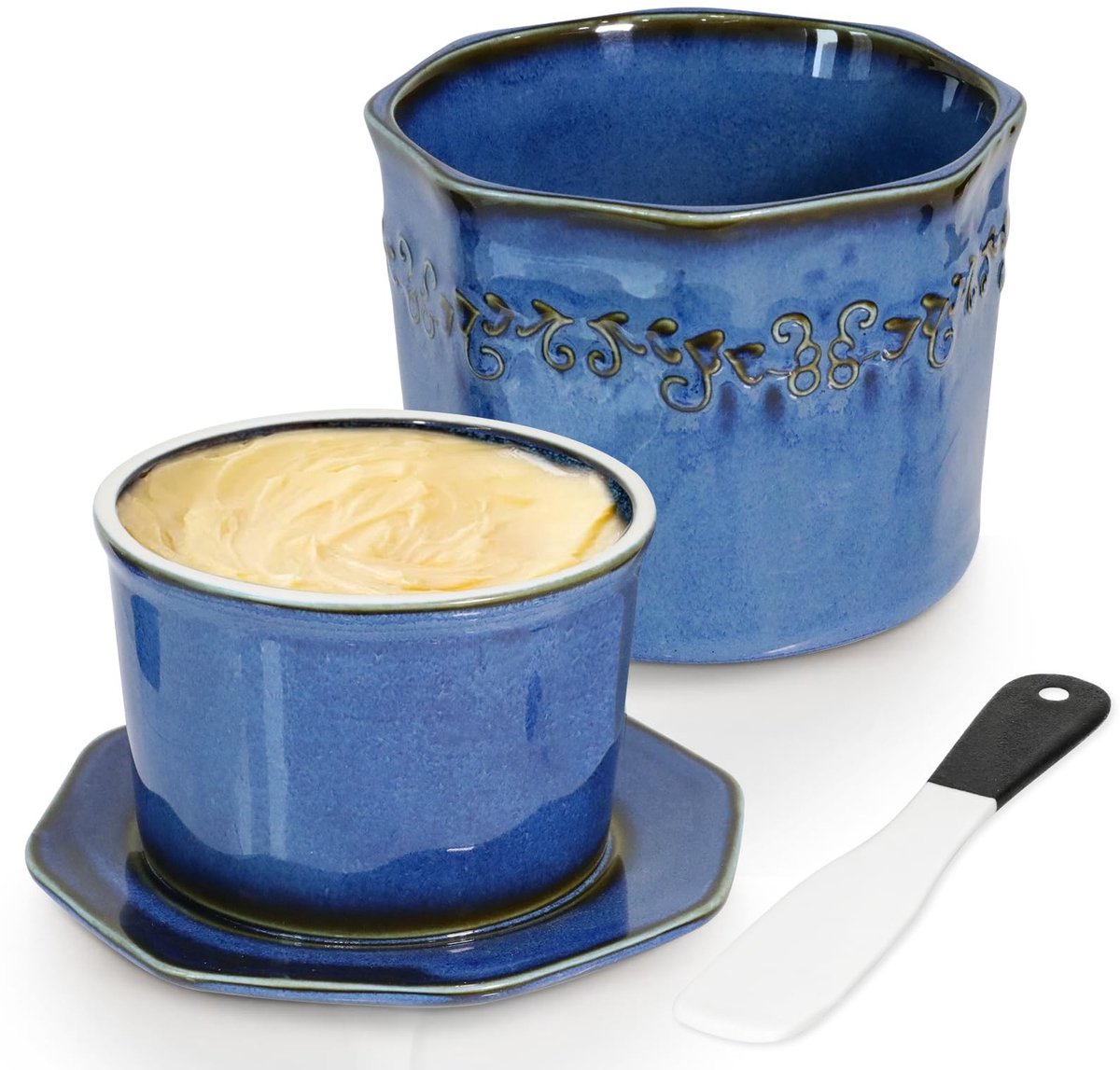 Dailygoods- Botervloot Watergekoeld - Keramische Botervloot met Deksel - Vintage Boterbel - Antislip - Perfect voor Keuken en Eettafel - 9,5 cm x 10 cm