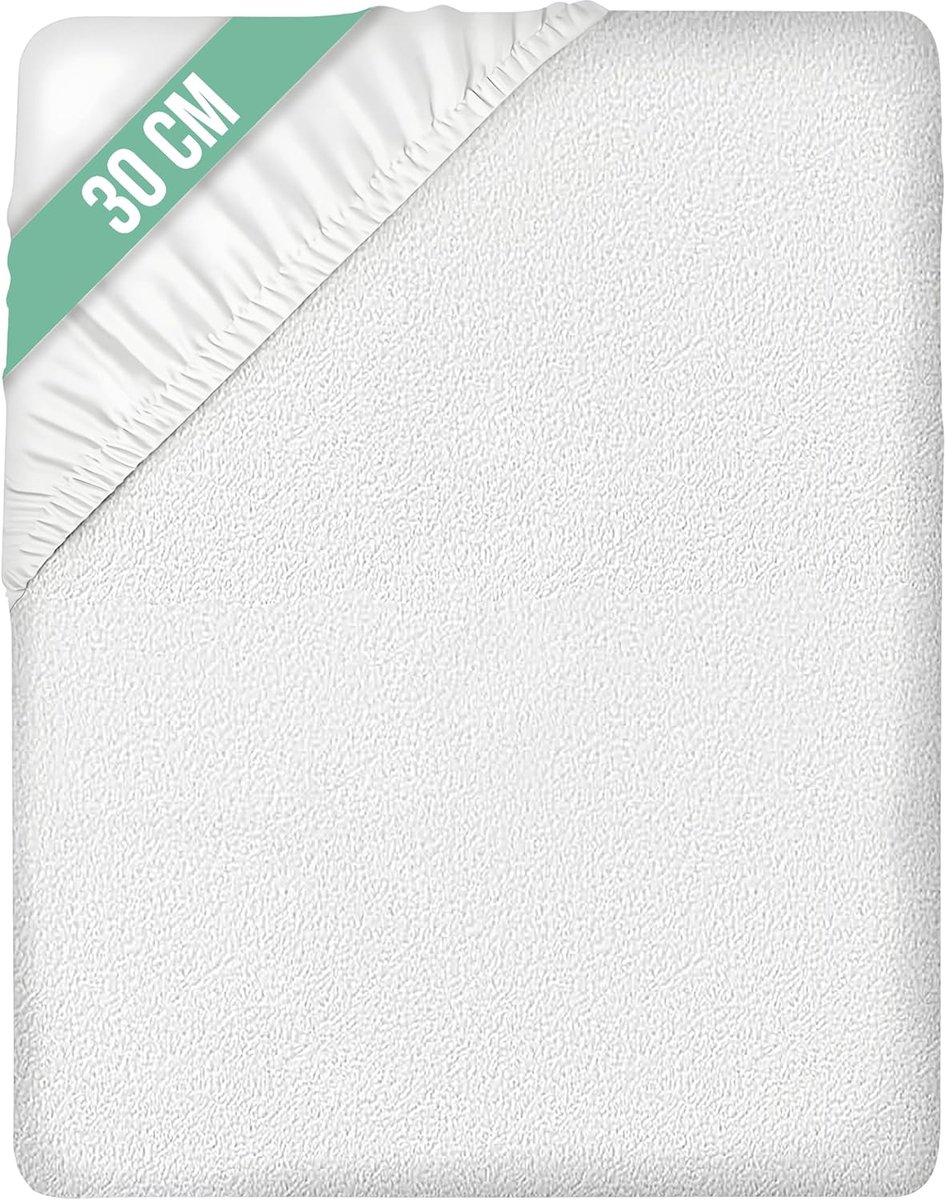 Matrasbeschermer Badstof - Waterdichte Topper - Matras Beschermen - Huisstofmijt Vrij - 80 x 190/200 cm - Wit