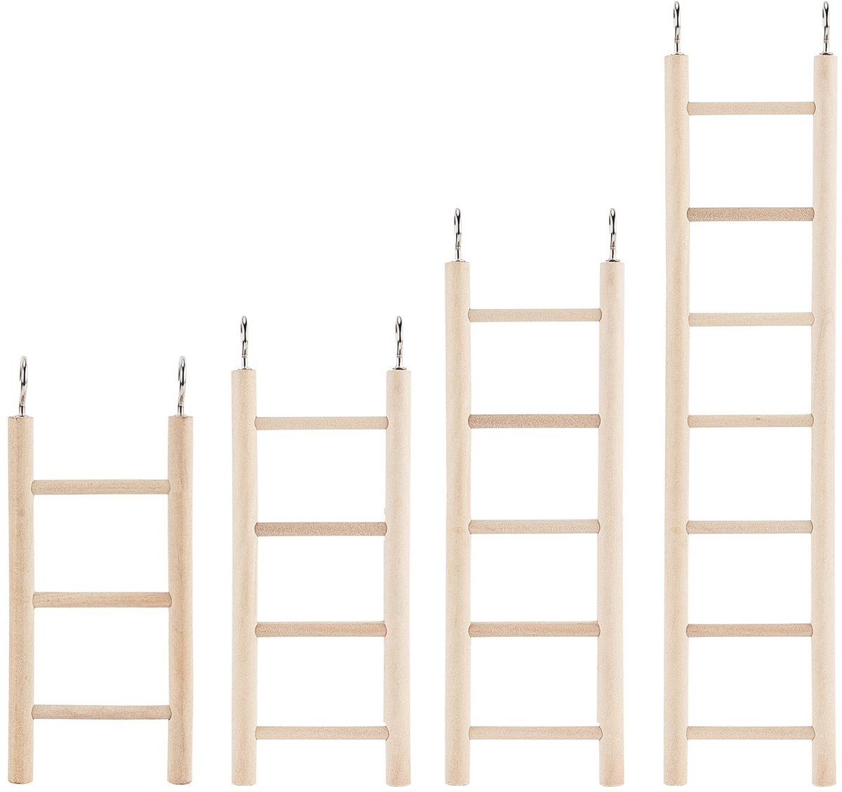 Dailygoods- Vogelspeelgoedladder - Houten Klimtrap voor Parkiet - Natuurlijke Houten Vogelbrug - Duurzaam en Veilig - 4 Niveaus - Roestvrijstalen Eindhaak - Vogelspeelgoed