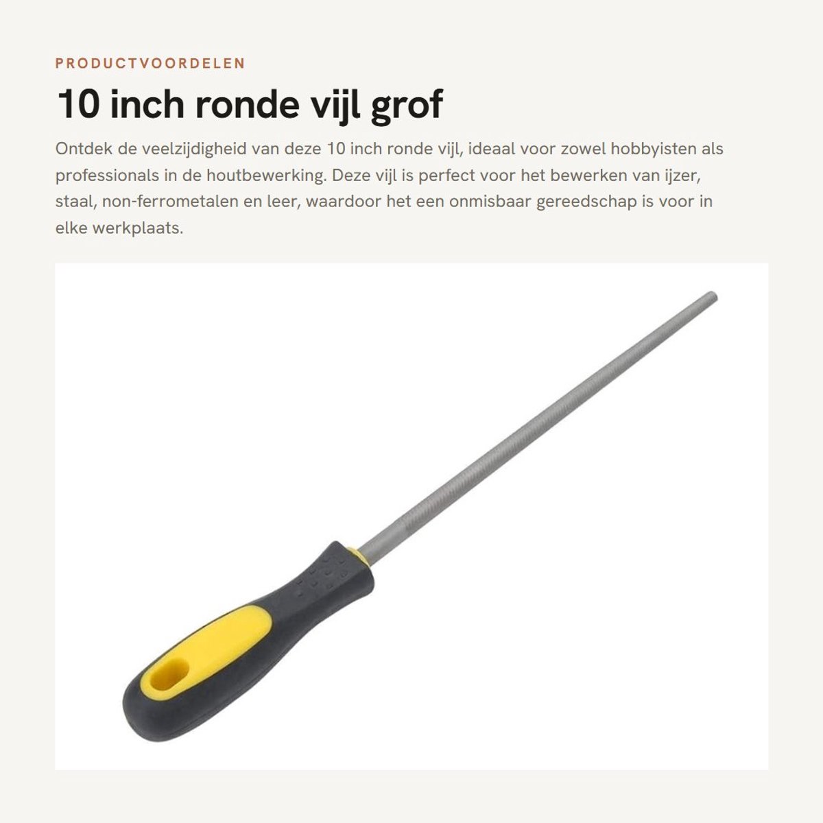 Dailygoods- Vijl 10 Inch - Ronde Vijl - Ergonomische Handgreep - Hoog Koolstofstaal - Geschikt voor Houtbewerking - Speciaal Tandvormdesign - Vijlen