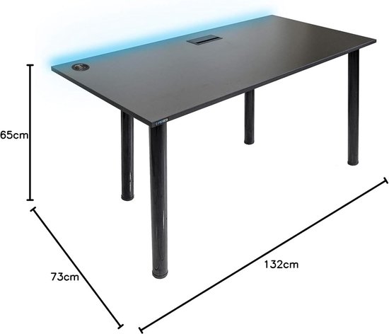 Gaming Bureau met LED Verlichting en USB Poorten - Zwart van Merkloos — afbeelding 2