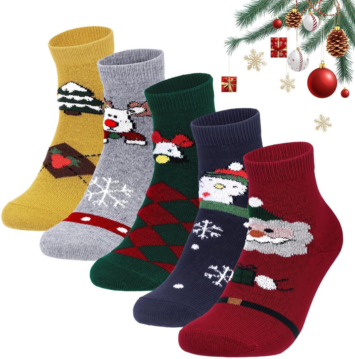 Dailygoods- Kerstsokken voor Dames - 5 Paar Thermische Sokken - Warme Wintersokken - Veelkleurige Kerstmotieven - Hoogwaardige Polyester-Katoenmix - Perfect Kerstcadeau