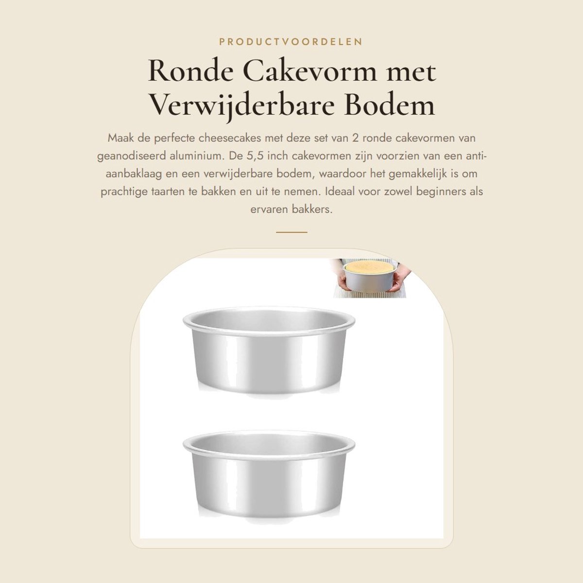 Dailygoods- Cakevorm 5,5 inch - Ronde Cakevorm - Set van 2 - Anti-aanbaklaag - Verwijderbare Bodem - Ovenbestendig - Bakvorm