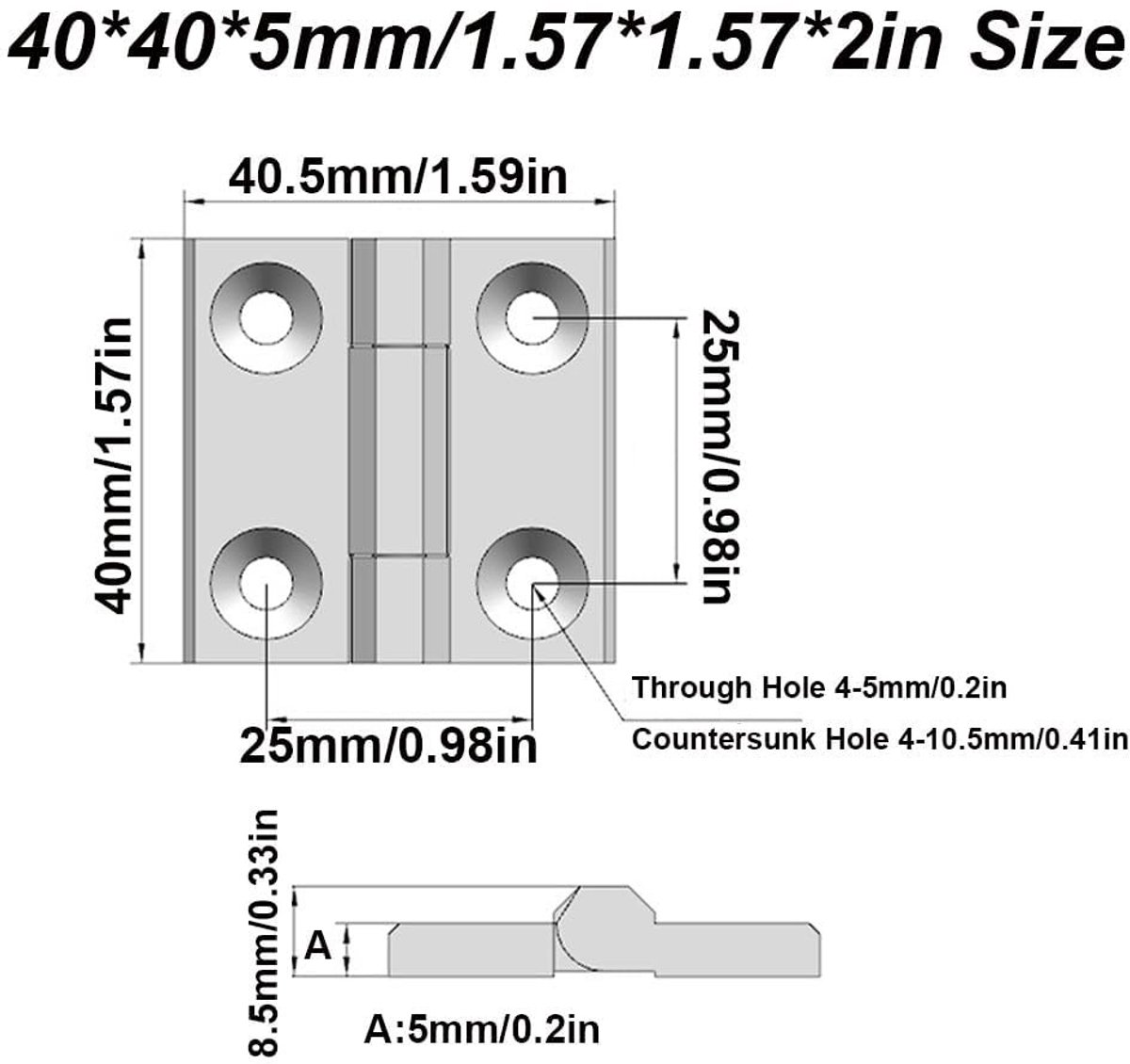Dailygoods- Scharnieren Zinklegering - Vervangende Deurscharnieren - Kleine Scharnieren - Corrosiebestendig - 2 Stuks 40 x 40 x 5 mm - Hoogwaardige Polijstafwerking - Deurscharnier